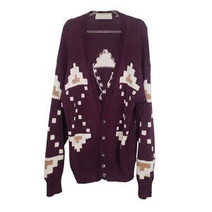 Henry Grethel Knit Cardigan Eclectic Grandpa Geometric Sweater Mens Size Large